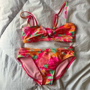 Cat & Jack girls bikini swimsuit bathing suit. Tropical pink M 8